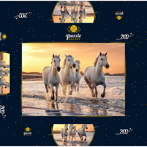 Weiße Camargue Pferde galoppieren am Strand, Frankreich 200 Puzzle Schachtel 3D Modell