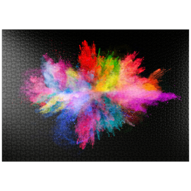 Darstellung des Puzzle-Motivs Pulver-Farbexplosion vor schwarzem Hintergrund – Puzzleteile: 1000