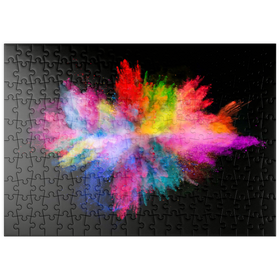 Darstellung des Puzzle-Motivs Pulver-Farbexplosion vor schwarzem Hintergrund – Puzzleteile: 200