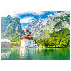 Darstellung des Puzzle Motivs Königsee mit der Bartholomew-Kirche - Puzzleteile: 100