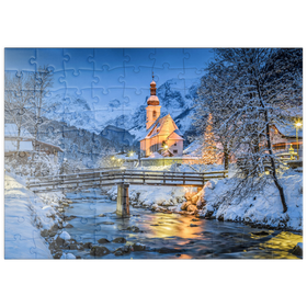 Darstellung des Puzzle-Motivs Winterlandschaft Berchtesgaden, Wallfahrtskirche Sankt Sebastian – Puzzleteile: 100