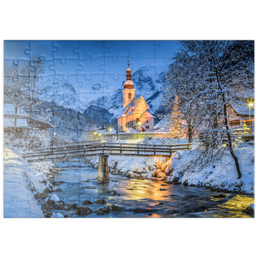 puzzleplate Winterlandschaft Berchtesgaden, Wallfahrtskirche Sankt Sebastian 100 Puzzle