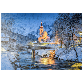 Darstellung des Puzzle-Motivs Winterlandschaft Berchtesgaden, Wallfahrtskirche Sankt Sebastian – Puzzleteile: 200
