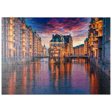 puzzleplate Speicherstadt Hamburg bei Dämmerung 100 Puzzle