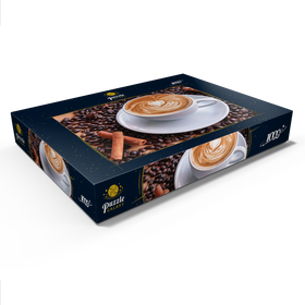 Darstellung des Puzzle Motivs Eine Tasse heißer Kaffee mit Kaffeebohnen - Puzzleteile: 1000