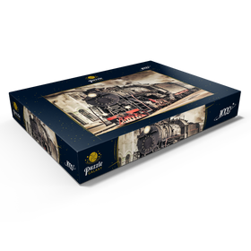 Darstellung des Puzzle Motivs Ein Dampfzug fährt vom Bahnhof ab - Puzzleteile: 1000