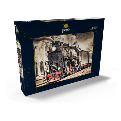 Ein Dampfzug fährt vom Bahnhof ab 1000 Puzzle Schachtel Ansicht2
