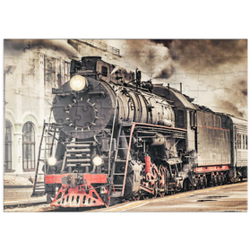 Darstellung des Puzzle-Motivs Ein Dampfzug fährt vom Bahnhof ab – Puzzleteile: 100