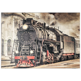 Darstellung des Puzzle Motivs Ein Dampfzug fährt vom Bahnhof ab - Puzzleteile: 200