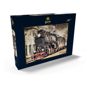 Ein Dampfzug fährt vom Bahnhof ab 500 Puzzle Schachtel Ansicht2
