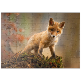 Darstellung des Puzzle-Motivs Ein junger, neugieriger Fuchs im Wald – Puzzleteile: 100
