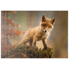 Darstellung des Puzzle Motivs Ein junger, neugieriger Fuchs im Wald - Puzzleteile: 200