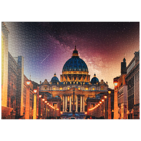 Darstellung des Puzzle-Motivs Vatikanstadt. Beleuchtete St. Peters Basilika in der Vatikanstadt bei Nacht – Puzzleteile: 1000