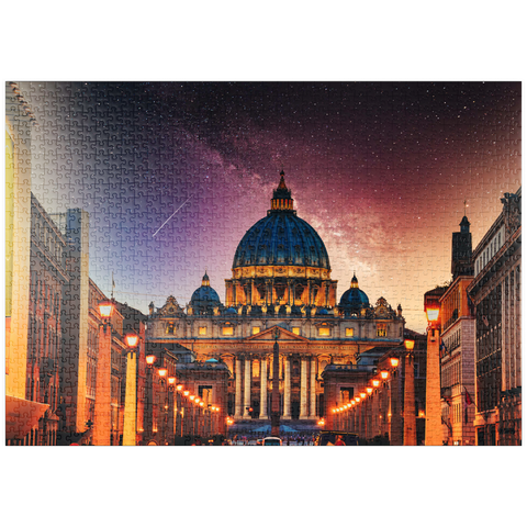 puzzleplate Vatikanstadt. Beleuchtete St. Peters Basilika in der Vatikanstadt bei Nacht 1000 Puzzle