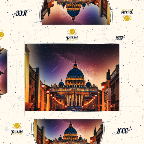 Vatikanstadt. Beleuchtete St. Peters Basilika in der Vatikanstadt bei Nacht 1000 Puzzle Schachtel 3D Modell
