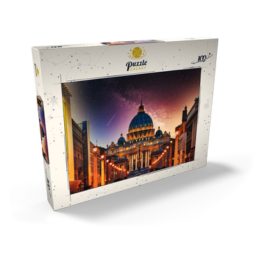 Vatikanstadt. Beleuchtete St. Peters Basilika in der Vatikanstadt bei Nacht 100 Puzzle Schachtel Ansicht2
