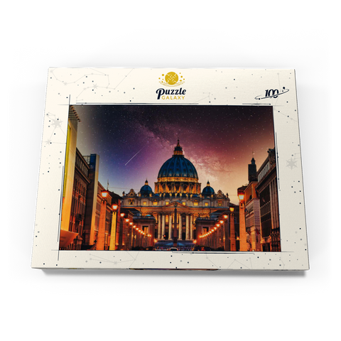 Vatikanstadt. Beleuchtete St. Peters Basilika in der Vatikanstadt bei Nacht 100 Puzzle Schachtel Ansicht3