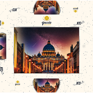 Vatikanstadt. Beleuchtete St. Peters Basilika in der Vatikanstadt bei Nacht 100 Puzzle Schachtel 3D Modell