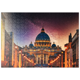 Darstellung des Puzzle-Motivs Vatikanstadt. Beleuchtete St. Peters Basilika in der Vatikanstadt bei Nacht – Puzzleteile: 200