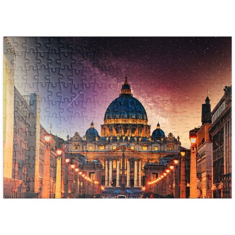 puzzleplate Vatikanstadt. Beleuchtete St. Peters Basilika in der Vatikanstadt bei Nacht 200 Puzzle