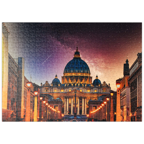 puzzleplate Vatikanstadt. Beleuchtete St. Peters Basilika in der Vatikanstadt bei Nacht 500 Puzzle