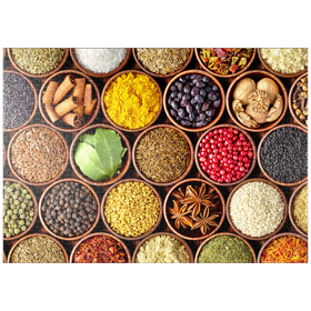 Darstellung des Puzzle Motivs Gewürze in runden Schüsseln - Puzzleteile: 1000