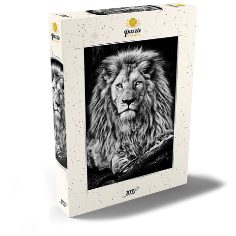 Schwarz-Weiß-Bild eines Majestätischen Löwen 1000 Puzzle Schachtel Ansicht2