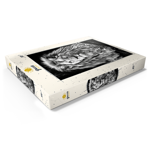 Schwarz-Weiß-Bild eines Majestätischen Löwen 100 Puzzle Schachtel Ansicht1