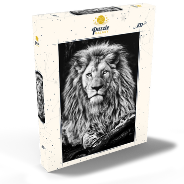 Schwarz-Weiß-Bild eines Majestätischen Löwen 100 Puzzle Schachtel Ansicht2