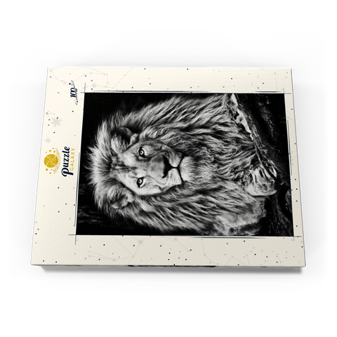 Schwarz-Weiß-Bild eines Majestätischen Löwen 100 Puzzle Schachtel Ansicht3