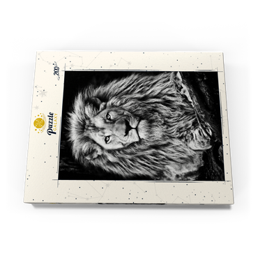 Schwarz-Weiß-Bild eines Majestätischen Löwen 200 Puzzle Schachtel Ansicht3