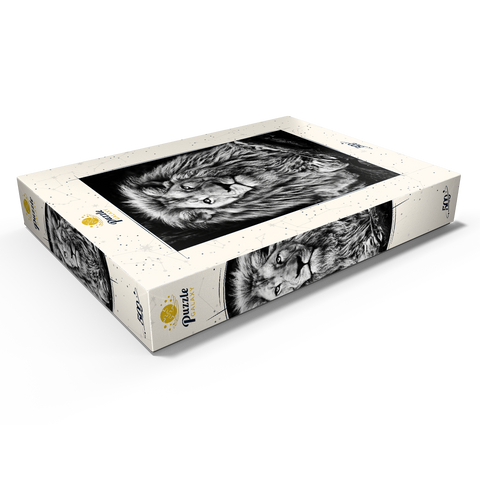 Schwarz-Weiß-Bild eines Majestätischen Löwen 500 Puzzle Schachtel Ansicht1