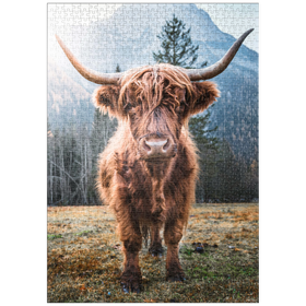 Darstellung des Puzzle-Motivs Hochlandrind in den italienischen Dolomiten – Puzzleteile: 1000