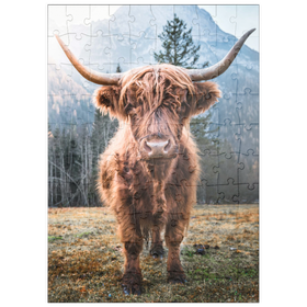 Darstellung des Puzzle Motivs Hochlandrind in den italienischen Dolomiten - Puzzleteile: 100