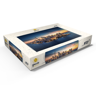 New York City Panorama Skyline bei Sonnenaufgang.  1000 Puzzle Schachtel Ansicht1