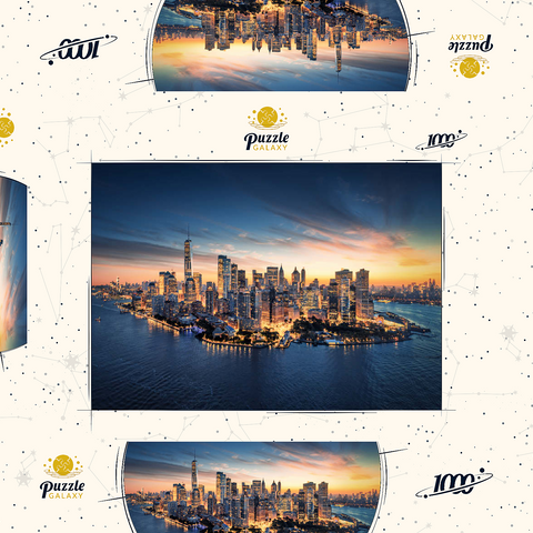 New York City Panorama Skyline bei Sonnenaufgang.  1000 Puzzle Schachtel 3D Modell
