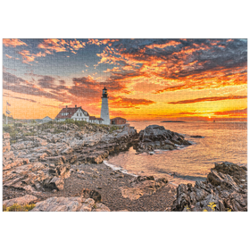 Darstellung des Puzzle Motivs Portland-Leuchtturm bei Sonnenaufgang in New England, Maine, USA - Puzzleteile: 1000
