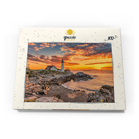 Portland-Leuchtturm bei Sonnenaufgang in New England, Maine, USA 100 Puzzle Schachtel Ansicht3