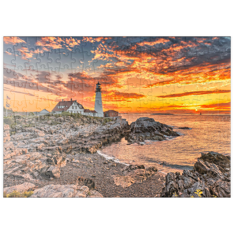 puzzleplate Portland-Leuchtturm bei Sonnenaufgang in New England, Maine, USA 200 Puzzle