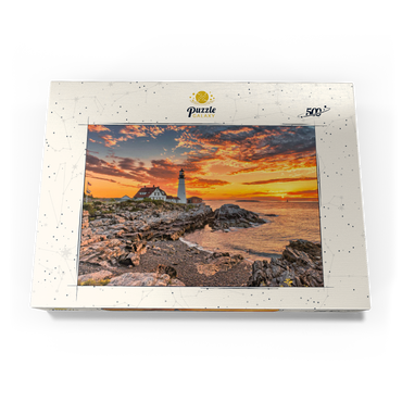 Portland-Leuchtturm bei Sonnenaufgang in New England, Maine, USA 500 Puzzle Schachtel Ansicht3
