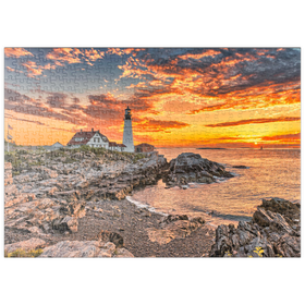 Darstellung des Puzzle Motivs Portland-Leuchtturm bei Sonnenaufgang in New England, Maine, USA - Puzzleteile: 500
