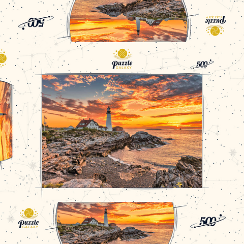 Portland-Leuchtturm bei Sonnenaufgang in New England, Maine, USA 500 Puzzle Schachtel 3D Modell