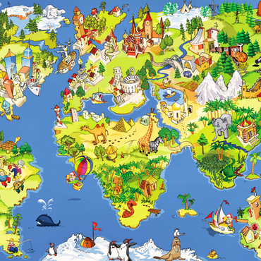 Tolle und lustige Cartoon-Weltkarte - Illustration für Kinder 1000 Puzzle 3D Modell