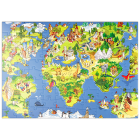 Darstellung des Puzzle-Motivs Tolle und lustige Cartoon-Weltkarte - Illustration für Kinder – Puzzleteile: 100