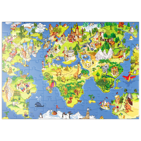 puzzleplate Tolle und lustige Cartoon-Weltkarte - Illustration für Kinder 100 Puzzle