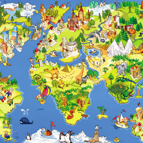 Tolle und lustige Cartoon-Weltkarte - Illustration für Kinder 100 Puzzle 3D Modell