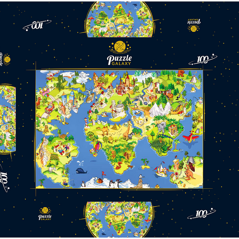 Tolle und lustige Cartoon-Weltkarte - Illustration für Kinder 100 Puzzle Schachtel 3D Modell