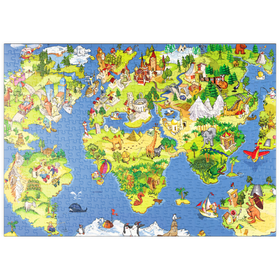 Darstellung des Puzzle-Motivs Tolle und lustige Cartoon-Weltkarte - Illustration für Kinder – Puzzleteile: 500
