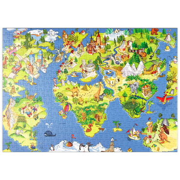 puzzleplate Tolle und lustige Cartoon-Weltkarte - Illustration für Kinder 500 Puzzle