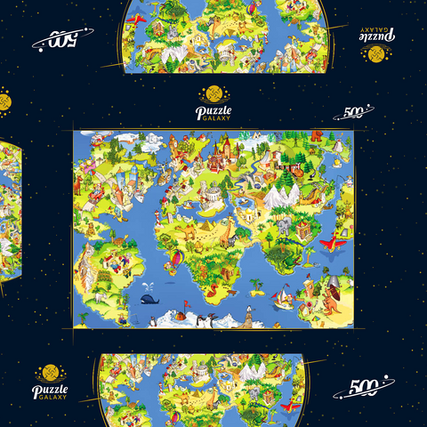Tolle und lustige Cartoon-Weltkarte - Illustration für Kinder 500 Puzzle Schachtel 3D Modell